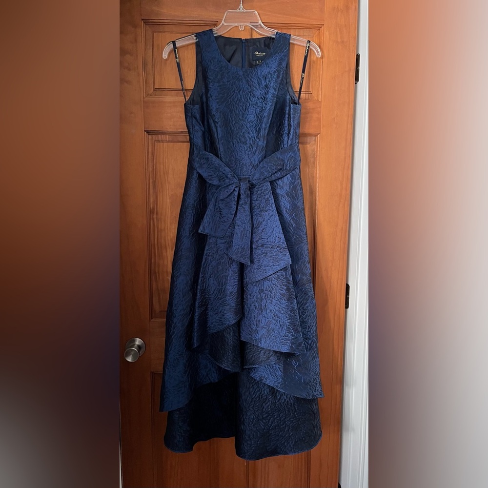 Shoshanna Midnight Navy Blue Jacquard High Low Dress
